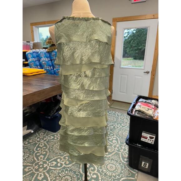 S.L. Fashion Green Layered Dress, RUFFLES, LAYERS, Silky, Sheer, Size L,Fairy - Picture 3 of 12